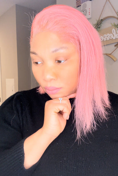 Summer pink bob human hair wig