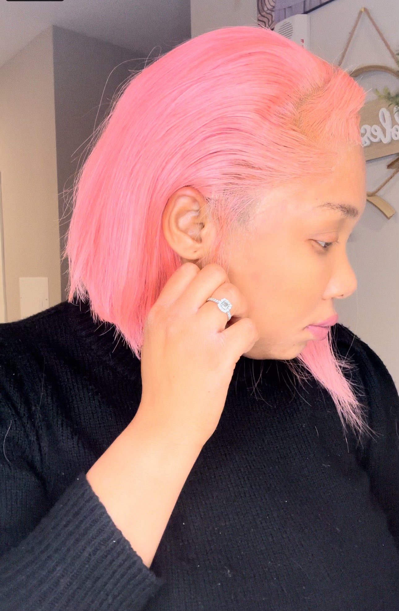 Summer pink bob human hair wig